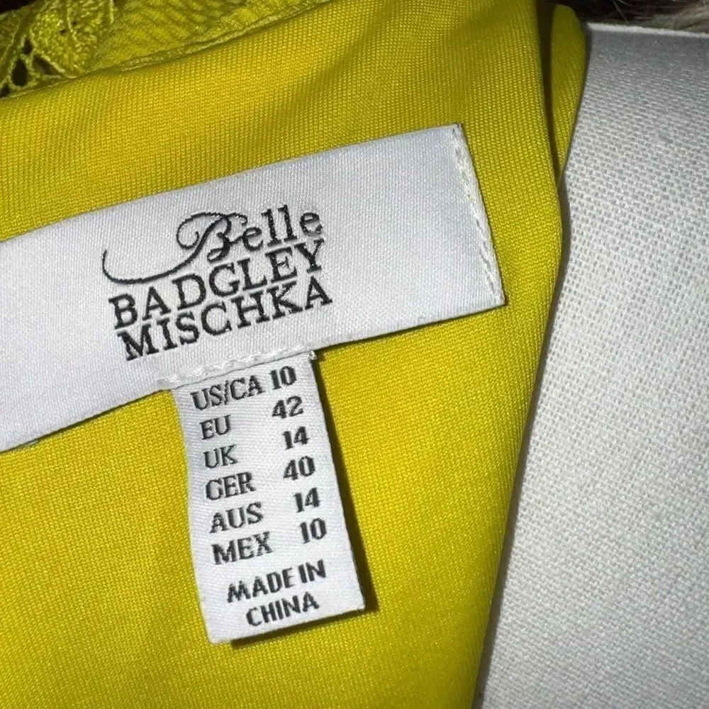 Badgley Mischka Yellow Sheath Dress with Flutter Cap Sleeves